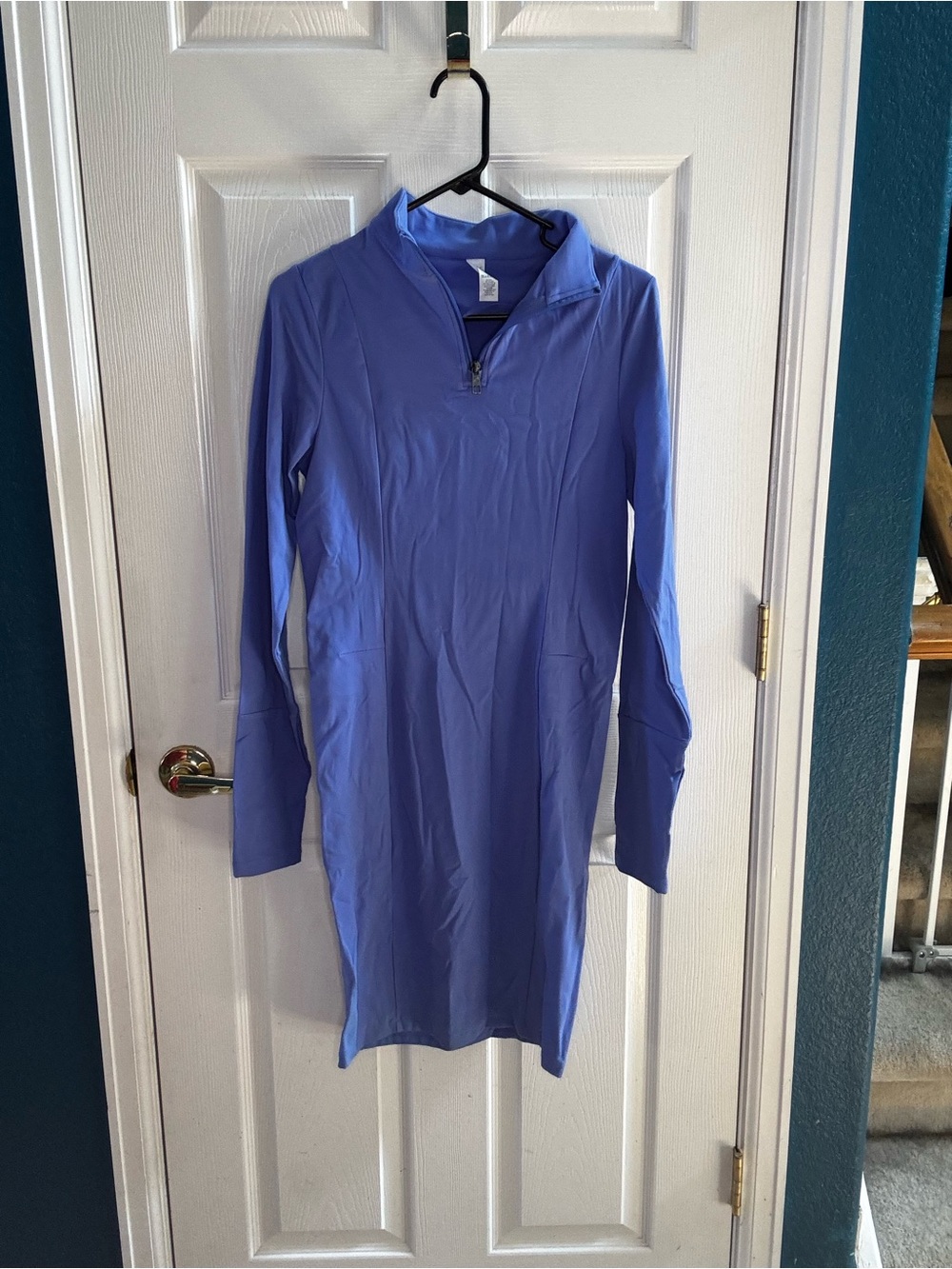 Long-Sleeve Quarter-Zip Dress in Periwinkle Blue